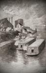 Striking workers fire on private security agents' barges during The Homestead Strike, aka the Homestead Steel Strike or Homestead Massacre, Homestead, Pittsburgh, Pennsylvania, United States of America, July 6, 1892. From The History of Our Country, publi