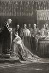 Queen Victoria (1819-1901) receiving the Holy Sacrament after her coronation (b/w photo)
