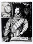 Portrait of Sir Francis Drake (c.1540-96) (engraving) (b/w photo)