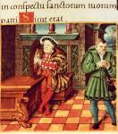 Henry VIII Playing a Harp with his Fool Wil Somers, from the King's Psalter (oil on panel)