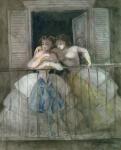 Girls on the Balcony, 1855-60 (w/c on paper)