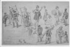 London street traders, 1830-40 (pencil on paper)