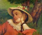 Woman in a Straw Hat with Flowers, c.1857 (oil on canvas)