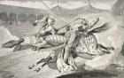 Henri II (1519-59) is fatally wounded at a joust during his daughter's wedding celebrations, from 'Histoire de France' by Colart, published c.1840 (engraving) H
