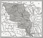 Map showing The Louisiana Purchase. The acquisition of the Louisiana territory (828,000 square miles) by the United States from France in 1803. From The History of Our Country, published 1900