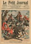 Tragic boar hunt, the horse of Carlos I, King of Portugal, is killed under him, front cover illustration from 'Le Petit Journal', supplement illustre, 23rd December 1906 (colour litho)