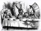 The Mad Hatter's Tea Party, illustration from 'Alice's Adventures in Wonderland', by Lewis Carroll, 1865 (engraving) (b&w photo)