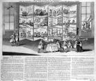 The Night Visit or the Relapse: with the Pranks of Bob Fox the Juglerm while Steward to Lady Britannia, display'd on a screen, 1742 (engraving)