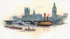 The Houses of Parliament, Palace of Westminster, London, England in the 19th century.