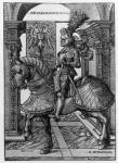 Equestrian portrait of Maximilian I (1459-1519) c.1508 (woodcut) (b/w photo)