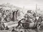 Departure of the Pilgrim fathers from Delft Haven in July 1620, from 'Illustrations of English and Scottish History' Volume I (engraving)