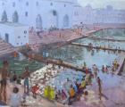 Pushkar ghats, Rajasthan (oil on canvas)