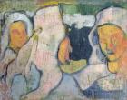 Three Breton Women in Widow's Bonnets (oil on canvas)