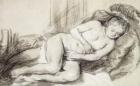 Reclining Female Nude (black chalk and bodycolour on paper)