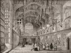 The Great Hall, Hampton Court Palace, Richmond upon Thames, Greater London, Middlesex, England. This scene depicts the chamber in the 16th century. From The Mansions of England in the Olden Time, published 1906.