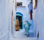 Chefchaouen, Morocco. Scene in the medina. The blue colour is typical of this town.