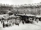 Destruction of the Vendome Column during the Commune, 1871 (b/w photo)