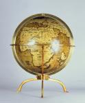 Terrestrial globe, one of a pair known as the 'Brixen' globes, c.1522 (pen & ink, w/c & gouache on wood)