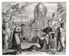 Robert de Sorbon (1201-94) and Cardinal Richelieu (1575-1642) in Front of the Sorbonne, engraved by Gregoire Huret (1606-70) 1639 (engraving) (b/w photo)