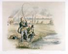 Jack Fishing, Lea Bridge, from a set of six images of 'Angling' (hand-coloured litho)