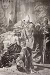 Baptism of Saint Stephen I, born Vajk, first King of Hungary. After a work by G. Benczur. From El Mundo Ilustrado, published Barcelona, circa 1880.