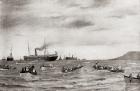 The landing of United States troops from transports at Daiquiri, Cuba at the start of the Spanish-American war in 1898. From The History of Our Country, published 1900