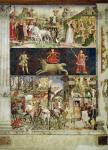 Allegory of March: the triumph of Minerva, the astrological symbol of Aries and Borso d'Este making justice and departing for the hunt, 1469-70, (fresco)