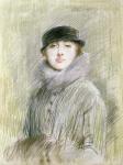 Portrait of a Lady with a Fur Collar and Muff, 20th century (drawing)