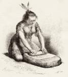 A native Guayan woman crushing grain (engraving)