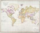 Chart of the World, printed at the Lithographic Establishment, Horse Guards, 1821 (colour lithograph)