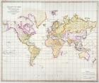 Chart of the World, printed at the Lithographic Establishment, Horse Guards, 1821 (colour lithograph)