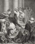 The Buyers and Sellers Driven Out of the Temple, Luke 19:45-46, illustration from Dore's 'The Holy Bible', engraved by Bertrands, 1866 (engraving)