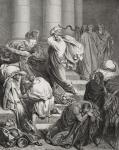 The Buyers and Sellers Driven Out of the Temple, Luke 19:45-46, illustration from Dore's 'The Holy Bible', engraved by Bertrands, 1866 (engraving)