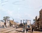 Liverpool and Manchester Railway: Taking water at Parkside, 1831 (aquatint)