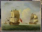 An English Sloop and a Frigate in a Light Breeze (oil on canvas)