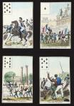 Four cards from a pack illustrated with propaganda scenes from the 1830 Revolution, Paris, 1831 (coloured engraving)