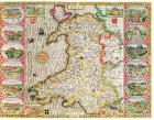 Wales, engraved by Jodocus Hondius (1563-1612) from John Speed's 'Theatre of the Empire of Great Britain', pub. by John Sudbury and George Humble, 1611-12 (hand coloured copper engraving)