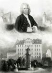 Portrait of Johann Sebastian Bach (1685-1750) and Monument, 1850 (engraving)