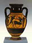 Athenian Attic black-figure panel-amphora type B with Heracles attacking the centaur, 530-20 BC (terracotta)