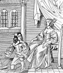 A Seventeenth-Century Shoemaker Fitting a Distinguished Customer, illustration from 'Book of Craftsmen' by Marjory Bruce, published 1937 (engraving)