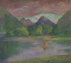 Afterglow, Tautira River, Tahiti, Fisherman Spearing a Fish, c.1895 (oil on canvas)