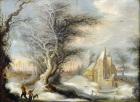 Winter Landscape with a Woodcutter (oil on canvas)