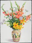 Orange and Blue Flowers in a Moroccan Vase (w/c)