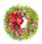 Christmas wreath with Red Bow, 2016, (watercolor)