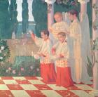 Exaltation of the Holy Cross and the Glorification of the Mass, right hand side of the central panel of an altarpiece from the Chapelle du College Sainte-Croix du Vesinet, 1899 (oil on canvas)
