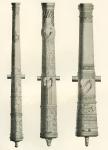 Examples of cannons. From left to right, a German Nachtigall cannon cast in Brunswick, Germany, a Russian cannon probably from Narva, Russia dating from around 1700 and a Danish cannon called Der Grimige Lowe, dating from around 1582. From Notes Autograph