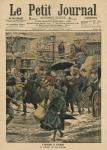 Winter in Paris, walking in the mud, illustration from 'Le Petit Journal', supplement illustre, 13th January 1907 (colour litho)