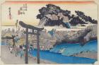 Fujisawa: the Yugyo-ji, or Shojoko-ji, Buddhist temple of the Ji sect, from the series 'Fifty-three Stations on the Tokaido', c.1834-35 (colour woodblock print)