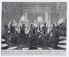 The Signing of the Treaty of Utrecht on 11th April 1713 (engraving) (b&w photo)