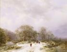 On the Way to Market, 19th century 99;landscape; winter; snow; snowy; countryside; tree; road; figure; horse; carriage; coach; rural;